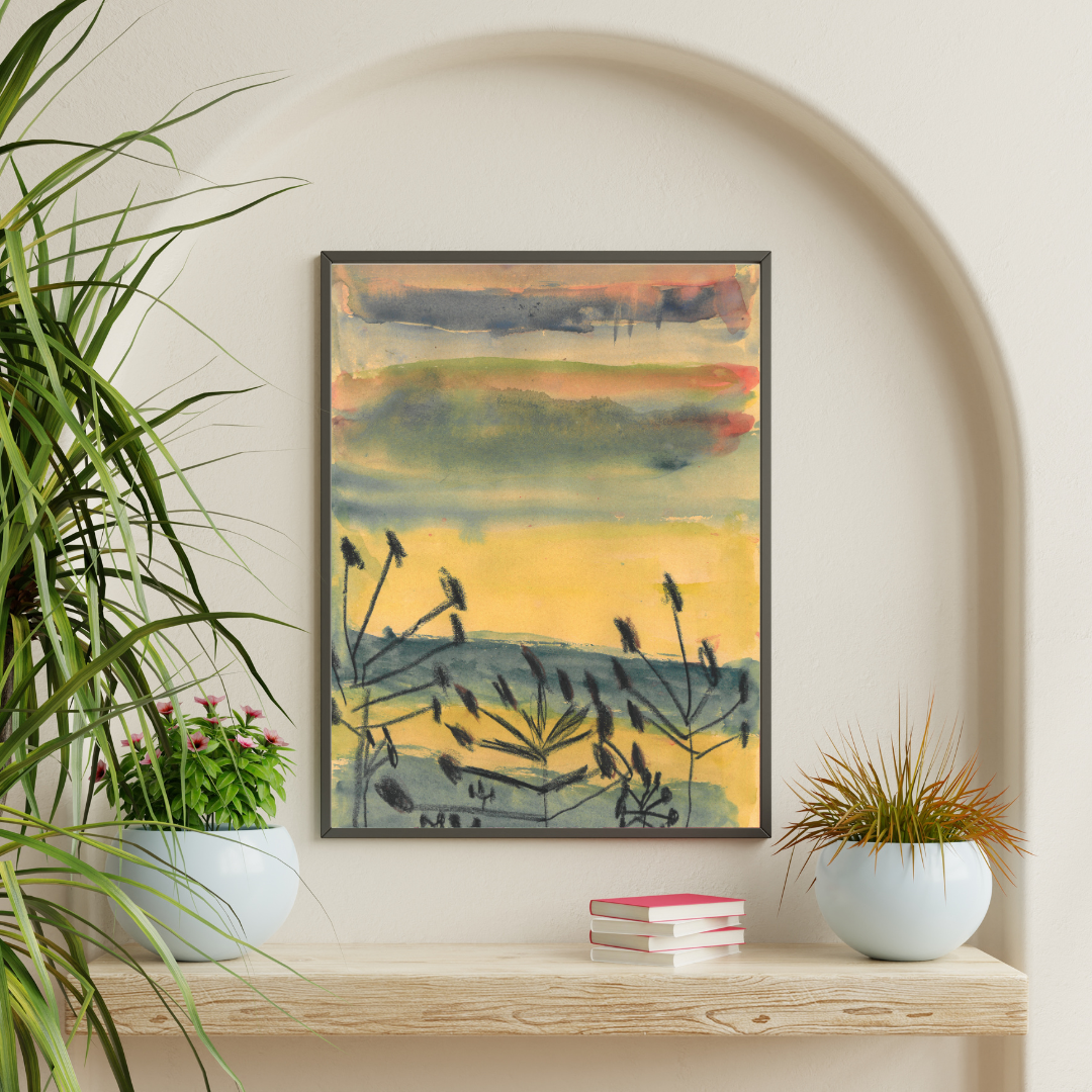 Abstrakte Aquarelllandschaft mit Wildblumen