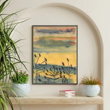 Abstract Watercolor Landscape with Wildflowers